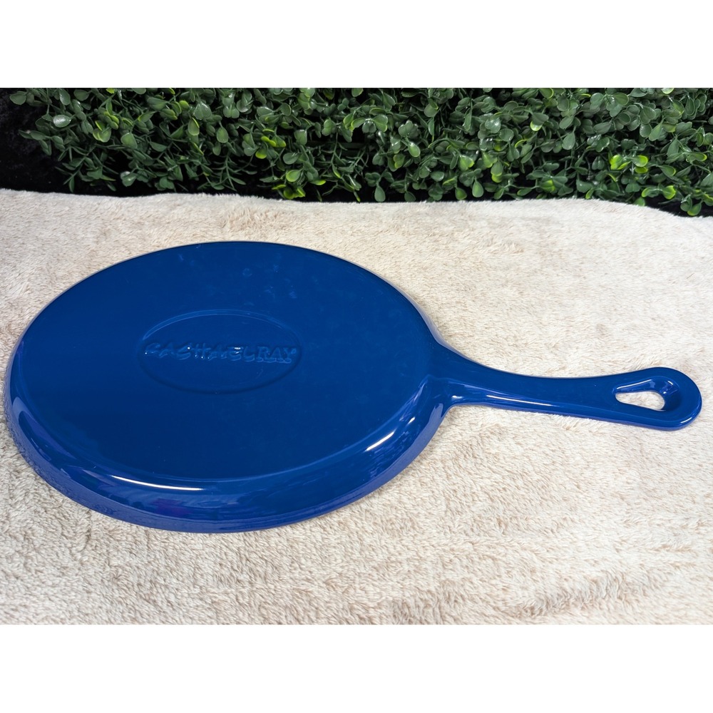 Rachael Ray Blue Enameled Cast Iron Oval Griddle Pan Skillet Helper Handle - Picture 5 of 8